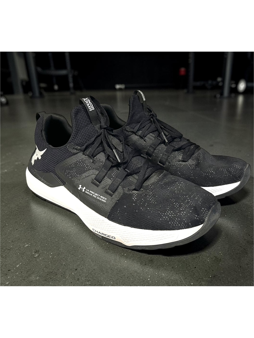 Under Armour Project Rock BSR Mens Size 12 Black White Training Gym Shoes